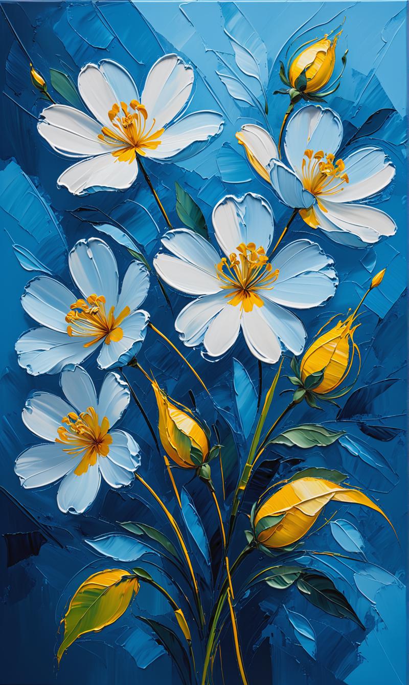 04935-3181082945-flowers, blue background, oil painting, rough stroke, line graphic, geomatric, generate an image with the rich texture and thick.png